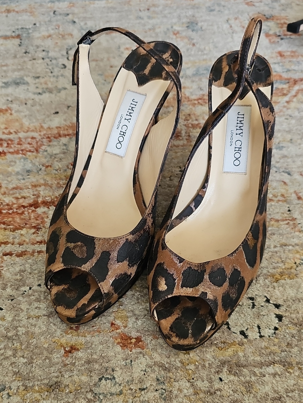 Jimmy Choo Leopard-Print Peep-Toe Slingback Heels - Sz 41